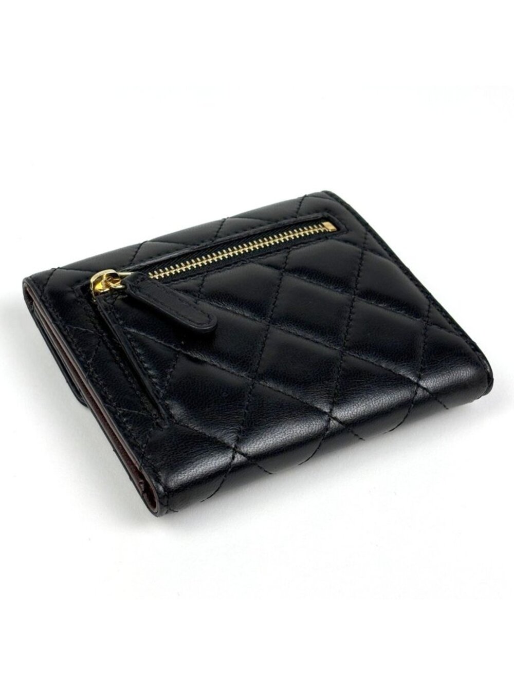 Chanel CC Logo Trifold Wallet Quilted Leather Black - Picture 2 of 10